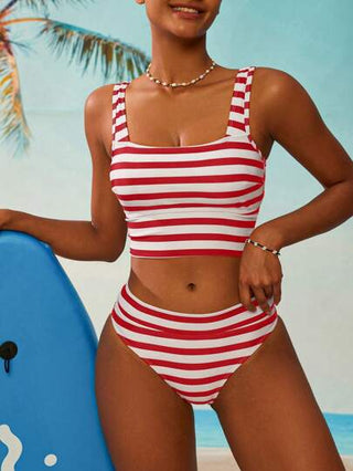 طقم تانكيني حريمي Swim Mod طقم بنطال عريض الأشرطة وسترة خزامى ملابس علوية للنساء