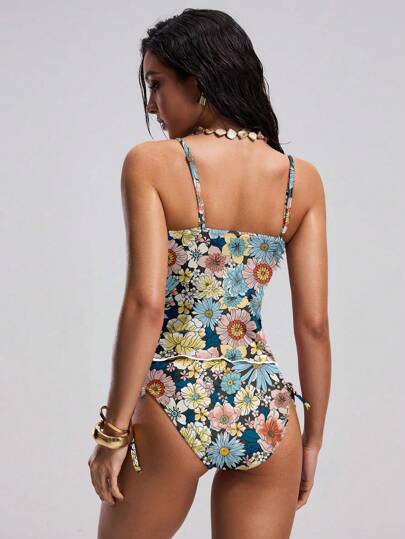 طقم تانكيني حريمي Swim قطعتان من بيكيني المرأة ذات النمط الأزهار والنمر الأنيق المثير، مطبوع رقميا، مناسب للشاطئ والعطلة والحفلات الكاجوال في الربيع والصيف