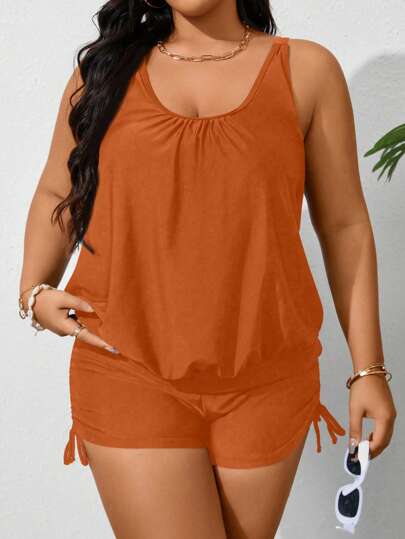 SHEIN Swim Curve كامي بيكيني من اللون الواحد للمقاسات الكبيرة، أنيق للصيف