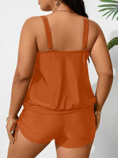 SHEIN Swim Curve كامي بيكيني من اللون الواحد للمقاسات الكبيرة، أنيق للصيف