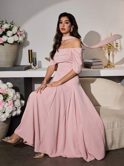 Modelyn العيد فستان طويل أنيق للمرأة مع تنورة كبيرة مطوية
