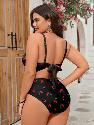 Swim Mod مجموعة تانكيني بطبعة الكرز مقاس كبير للعطلات والشاطئ