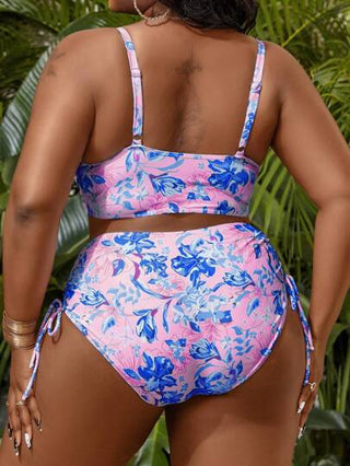 SHEIN Swim Curve بيكيني بكأس منسوج للنساء بطبعات عشوائية مع حمالة قابلة للإزالة وحجم كبير