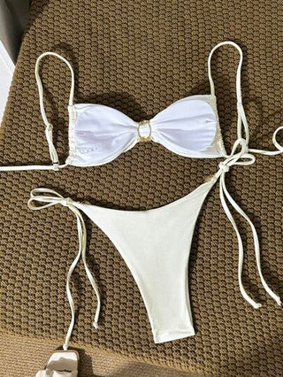 طقم تانكيني حريمي Swim Vcay سباغيتي صمام إسفين مبطن بتزيين أصداف البحر والجزء السفلي مربوط من الجانب، مجموعة بكيني صيفي للنساء