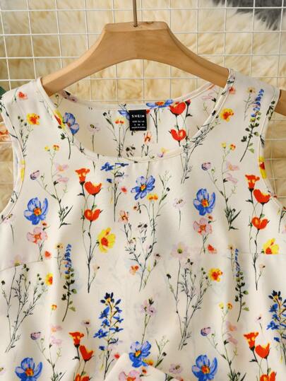 SHEIN LUNE مجموعة متطابقة للنساء للعطلات: توب بلا أكمام وبنطلون واسع الساق كاجوال، أزياء صيفية للنساء في العطلات، مجموعة قطعتين للعطلات، فساتين صيفية للنساء لأزياء العطلات في الجزيرة، كاجوال