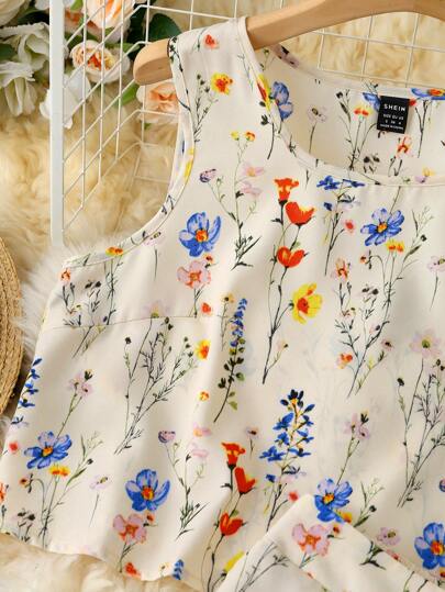 SHEIN LUNE مجموعة متطابقة للنساء للعطلات: توب بلا أكمام وبنطلون واسع الساق كاجوال، أزياء صيفية للنساء في العطلات، مجموعة قطعتين للعطلات، فساتين صيفية للنساء لأزياء العطلات في الجزيرة، كاجوال