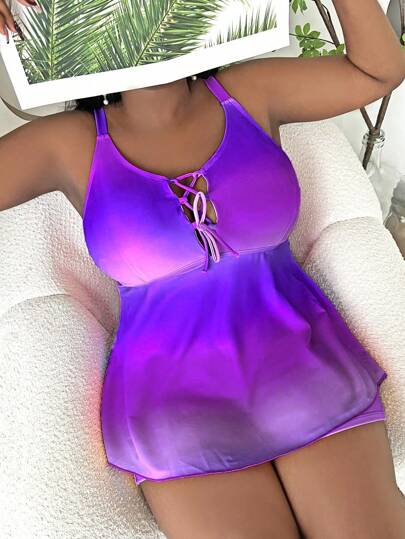 SHEIN Swim Curve بيكيني تانكيني لقياسات كبيرة الحجم، ملابس السباحة الصيفية الأنيقة