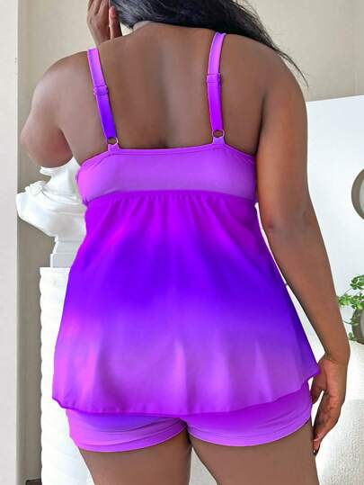 SHEIN Swim Curve بيكيني تانكيني لقياسات كبيرة الحجم، ملابس السباحة الصيفية الأنيقة