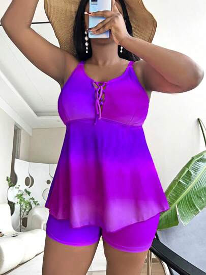 SHEIN Swim Curve بيكيني تانكيني لقياسات كبيرة الحجم، ملابس السباحة الصيفية الأنيقة