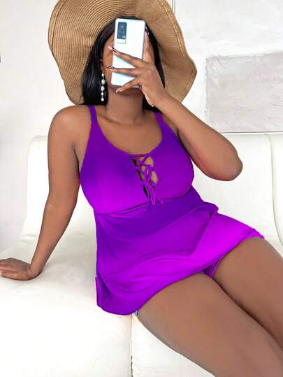 SHEIN Swim Curve بيكيني تانكيني لقياسات كبيرة الحجم، ملابس السباحة الصيفية الأنيقة