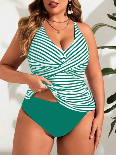 Swim Lushoire توب بكيني بياقة عالية المقاس الكبير، موضة الصيف
