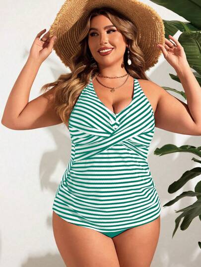 Swim Lushoire توب بكيني بياقة عالية المقاس الكبير، موضة الصيف