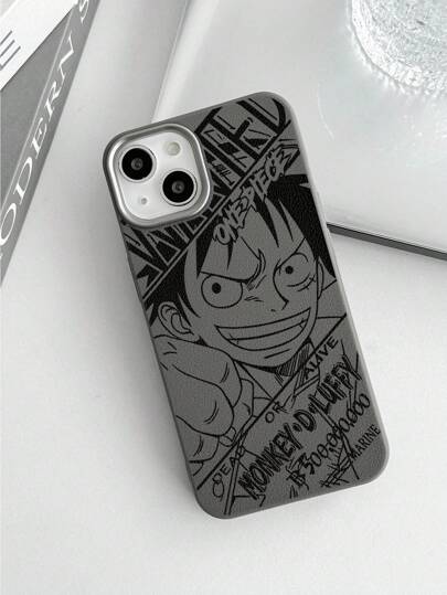 ONE PIECE غطاء هاتف من تصميم قبطان "قبعة القش" بواحدة من مانجا "ون بيس"، مزين بصورة ل- "500,000,000" جنيه استرليني كمكافأة، بطبقة من الجلد الاصطناعي الرمادي الأنيق، مقاوم للبصمات، غطاء هاتف رمادي فاخر