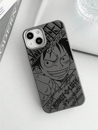 ONE PIECE غطاء هاتف من تصميم قبطان "قبعة القش" بواحدة من مانجا "ون بيس"، مزين بصورة ل- "500,000,000" جنيه استرليني كمكافأة، بطبقة من الجلد الاصطناعي الرمادي الأنيق، مقاوم للبصمات، غطاء هاتف رمادي فاخر