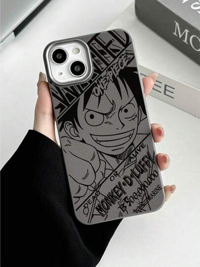 ONE PIECE غطاء هاتف من تصميم قبطان "قبعة القش" بواحدة من مانجا "ون بيس"، مزين بصورة ل- "500,000,000" جنيه استرليني كمكافأة، بطبقة من الجلد الاصطناعي الرمادي الأنيق، مقاوم للبصمات، غطاء هاتف رمادي فاخر