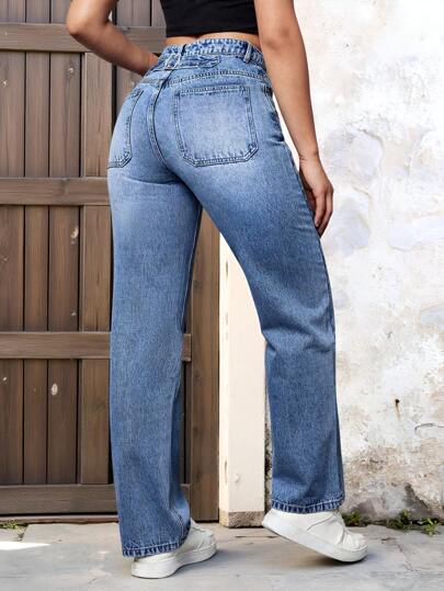 SHEIN EZwear جينز بساق مستقيم شارب القط