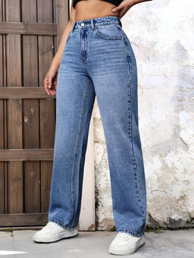 SHEIN EZwear جينز بساق مستقيم شارب القط