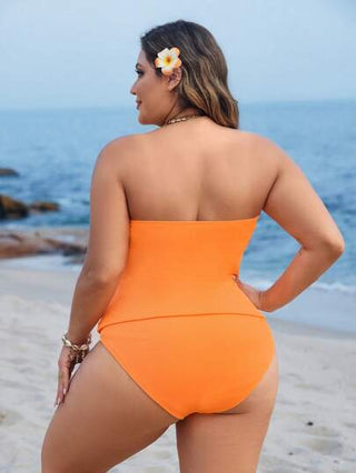 Swim Lushoire مجموعة بحجم كبير للنساء بانديو مخطط أنيق للعطلات والسباحة 2 قطعة