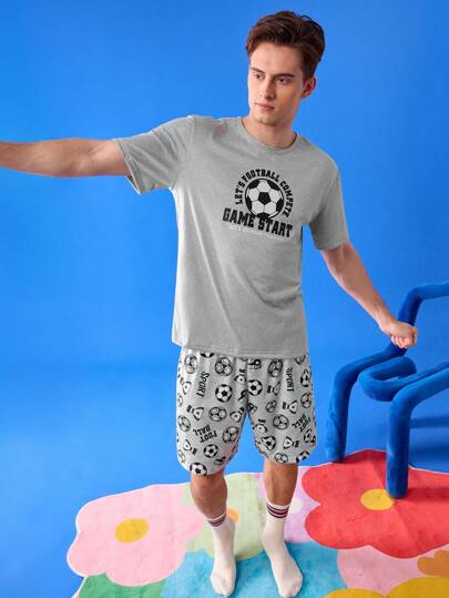 Notgurli بدلة رياضية رجالية مجموعة طقم ملابس منزلية، طبعة كرة قدم أكمام قصيرة