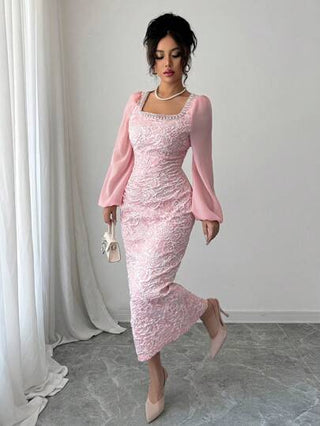 Modelyn العيد فستان قصير كشكش خصر مطابق للجسم من نوع قواطع سلسلة لون المشمش للنساء