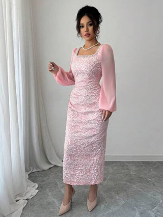 Modelyn العيد فستان قصير كشكش خصر مطابق للجسم من نوع قواطع سلسلة لون المشمش للنساء