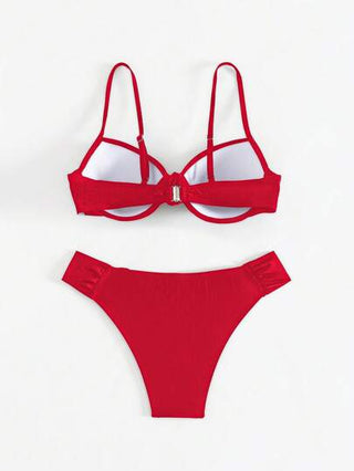 Swim Basics بيكيني من قطعتين للنساء - ملابس علوية مدعم مثير باللون الأسود مع أسفل بسروال بيكيني ، مجموعة ملابس السباحة لأيام الصيف والعطلات في الشاطئ