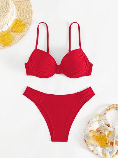 Swim Basics بيكيني من قطعتين للنساء - ملابس علوية مدعم مثير باللون الأسود مع أسفل بسروال بيكيني ، مجموعة ملابس السباحة لأيام الصيف والعطلات في الشاطئ