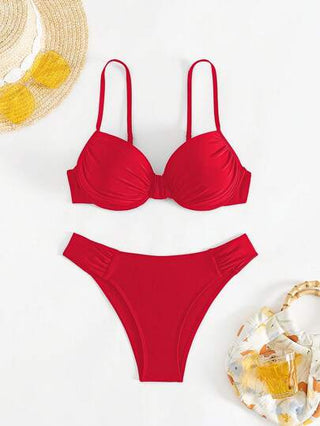 Swim Basics بيكيني من قطعتين للنساء - ملابس علوية مدعم مثير باللون الأسود مع أسفل بسروال بيكيني ، مجموعة ملابس السباحة لأيام الصيف والعطلات في الشاطئ