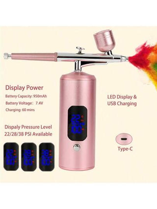 AWHOZR طقم رش الهواء بشاشة LCD مع ضاغط الهواء، آلة رش الهواء اللاسلكية ذات 3 مستويات ضغط مع خرطوم، مسدس رش هواء محمول 38 رطل لكل بوصة مربعة للرسم والفن والحلاقة والطباعة والكيك