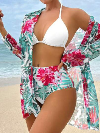 Swim Vcay بيكيني نسائي لحفلات الشاطئ والعطلات الصيفية مع طبعة الأشكال الاستوائية وغطاء