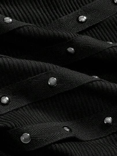 ROMWE Grunge Punk ملابس علوية سيدات بدون أكمام، رقبة حلقية، ظهر مفتوح، أنيق وجذاب، زينت بنيتات وإكسسوارات لامعة ، مناسب للصيف والشاطئ والتخرج والعيد والحفلات الموسيقية