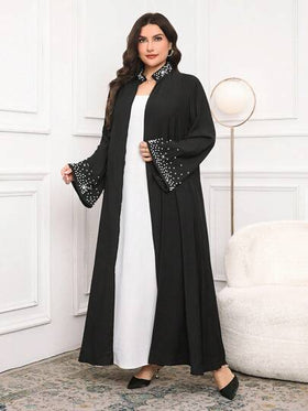Al Najma عباية رداء أنيق وفاخر مزين بالخرز لأحجام النساء الكبيرة، متواضعة