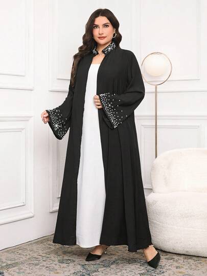 Al Najma عباية رداء أنيق وفاخر مزين بالخرز لأحجام النساء الكبيرة، متواضعة