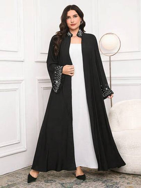 Al Najma عباية رداء أنيق وفاخر مزين بالخرز لأحجام النساء الكبيرة، متواضعة