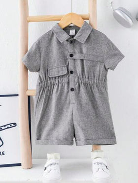 SHEIN رومبير قصير الأكمام باللون الرمادي كاجوال صيفي للأطفال الرضع الأولاد الصغار الجميل