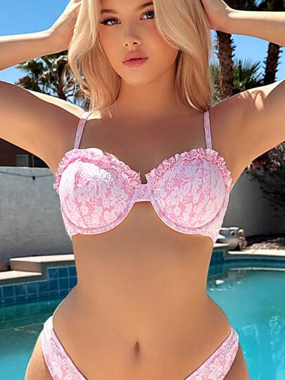 Swim Mod مجموعة من قطعتين بحلة سباحة صيفية للنساء، توب معزز بدعامات وسروال بيكيني مصنوع من قماش جاكارد، بدلة بيكيني جميلة للعطلات