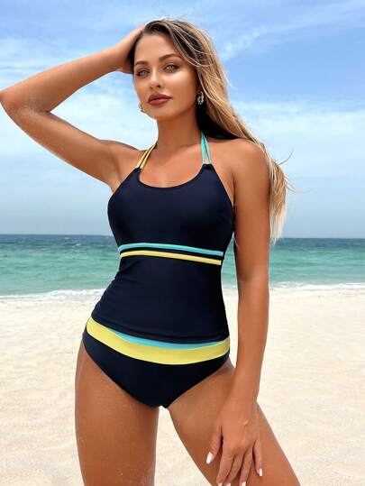 طقم تانكيني حريمي Swim SPRTY بيكيني ملابس نسائية مكوّن من صدرية رياضية ملونة قصيرة وملابس شاطئ