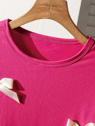 girls-sets Genkimix Kids مجموعتان/طقم لفتاة المراهقة، قميص كاجوال بأكمام قصيرة مزين بفيونكة وبنطلون جينز بتصميم واسع الساق، ملابس صيفية