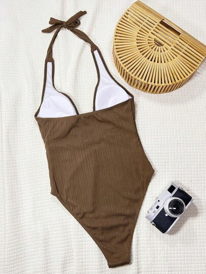 مايوه حريمي قطعة واحدة Swim SXY بدلة سباحة قطعة واحدة للنساء للاستخدام اليومي على الشاطئ، مزينة بأشكال حلقية معدنية، قطعة واحدة بارتداء علوي بوهيمي مجعد