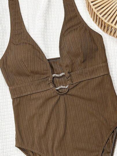 مايوه حريمي قطعة واحدة Swim SXY بدلة سباحة قطعة واحدة للنساء للاستخدام اليومي على الشاطئ، مزينة بأشكال حلقية معدنية، قطعة واحدة بارتداء علوي بوهيمي مجعد