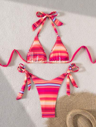 طقم تانكيني حريمي Swim Mod مجموعة ملابس سباحة للسيدات مكونة من ملابس علوية مع ربطة خلفية وأسفل بربطة جانبية على الخصر، مطبوعة بنقشة أومبير