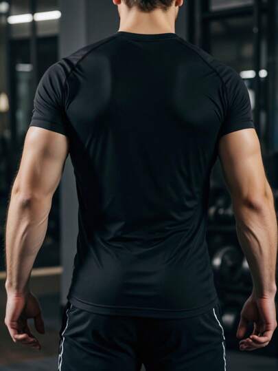 Manfinity Sport Corelite قميص رياضي للرجال بأكمام راغلان وطباعة خفافيش، ملابس تمرين، تيشيرتات وخلايات للركض