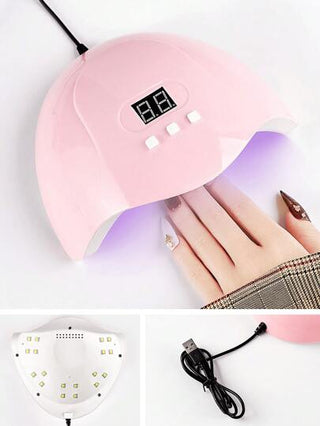 طقم منيكير بمصباح أشعة فوق بنفسجية وماكينة نقش الأظافر LED-UV لأظافر الجل والحفر ورأس جلخ ومفرق الأصابع وبمفرد مصباح الأظافر