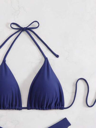 Swim Mod مجموعة بكيني نسائية بلون واحد ذات ربطة عنق، بسيطة وأنيقة للشاطئ، للارتداء اليومي العادي