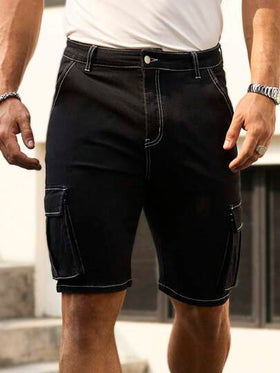 Manfinity Homme شورت جينز سائب أسود للرجال، بطراز الشارع ذو لياقة رفيعة