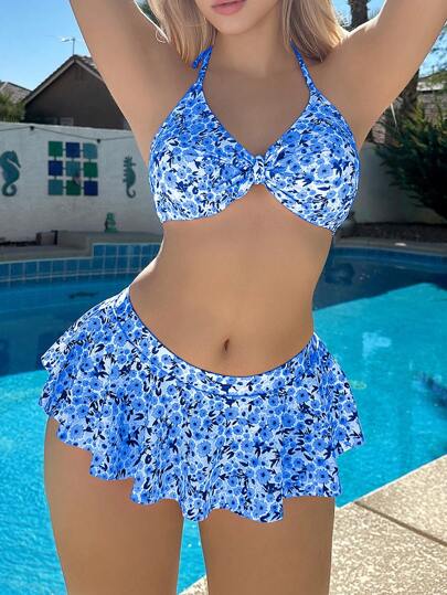 طقم تانكيني حريمي Swim Vcay بدلة سباحة بأعلى حمالة وتنورة للنساء، موضة الصيف