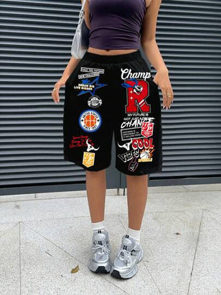 EZwear شورتات بخصر متوسط فضفاضة بتصميم ساق مستقيم وطول 7/10 مع جيوب مائلة