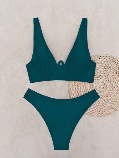 طقم تانكيني حريمي Swim SXY بنات الربيع بملابس شاطئية صيفية 2 قطع متناسقة ، مجموعة فستان كاجوال وبيكيني ذات لون سادة بدون سلك للكتف للنساء العاديات ،متنسق، نمط بوهيمي
