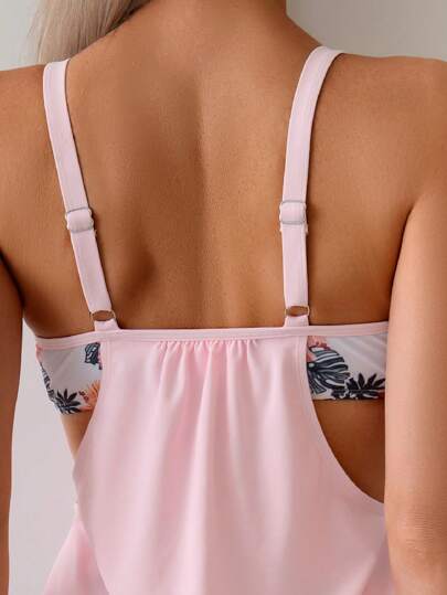 طقم تانكيني حريمي Swim Lushoire طقم ملابس سباحة تانكيني طبعات استوائية للنساء، إجازة وشاطئ
