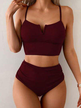 Shapewave مجموعة بنطلون قصير ذو خصر مرتفع من قماش معتاد وأعلى خردوات بحر للنساء،للاستخدام الصيفي والعطلات،بلون أسود للتحكم بالبطن